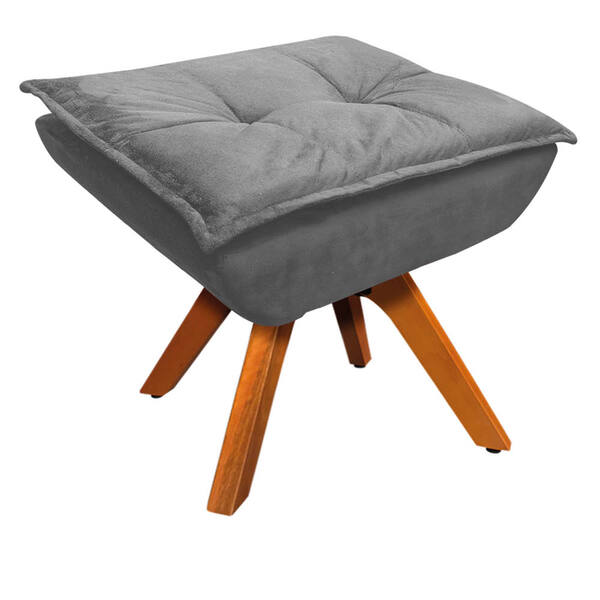 Puff Opala Suede Grafite Base Giratória Madeira Bnn Decor