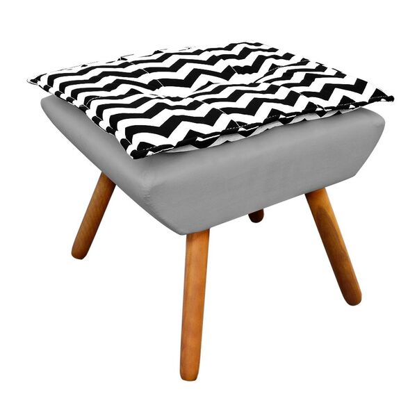 Puff Opala Zig Zag Preto D80 Com Suede Cinza Pés Palito Casta