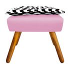 Puff Opala Zig Zag Preto D80 Com Suede Rosa Bebê Pés Palito C