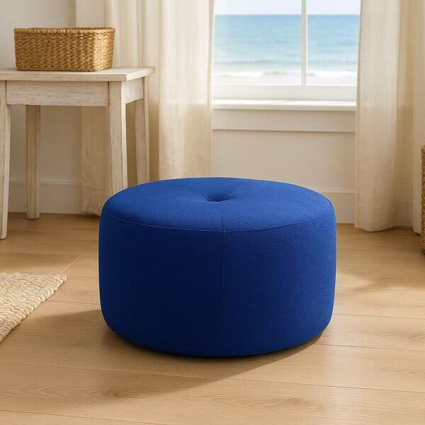 Puff Orgânico Para Sala De Estar 60cm Linho Rita Azul Azul | Leroy Merlin