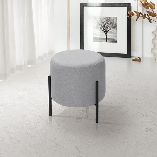 Puff Orgânico Redondo Califórnia Pés De Ferro Linho Cinza Cla