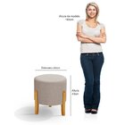 Puff Orgânico Redondo Elegance Pés Madeira Linho Bege Bege