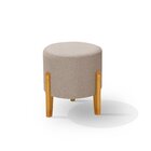 Puff Orgânico Redondo Elegance Pés Madeira Linho Bege Bege
