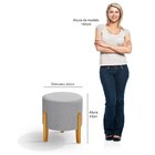 Puff Orgânico Redondo Elegance Pés Madeira Linho Cinza Claro