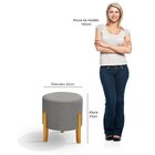 Puff Orgânico Redondo Elegance Pés Madeira Linho Cinza Escuro