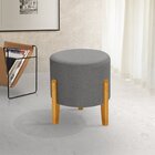 Puff Orgânico Redondo Elegance Pés Madeira Linho Cinza Escuro