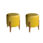 Puff Paloma Luxo Madeira Maciça Tecido Suede Premium Amarelo