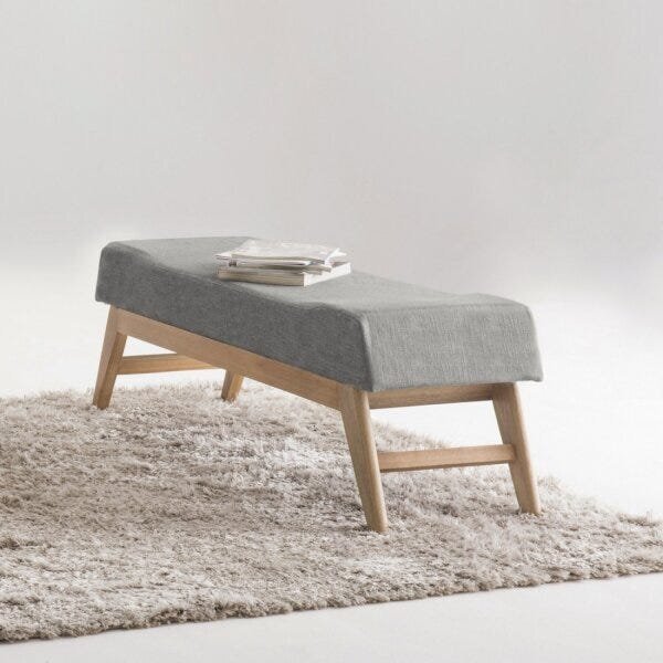 Puff Para Quarto 140cm Linho Requadro Horus  Cinza/natural