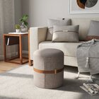 Puff Para Sala De Estar  Em Linho Aston Cinza/marrom