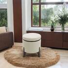 Puff Para Sala Redondo Madeirado Pés De Madeira Maciça  Lorena