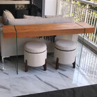 Puff Para Sala Redondo Madeirado Pés De Madeira Maciça  Lorena