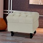 Puff París Luis Xv L02 Capitone Suede Bege Pés Madeira - Lyam