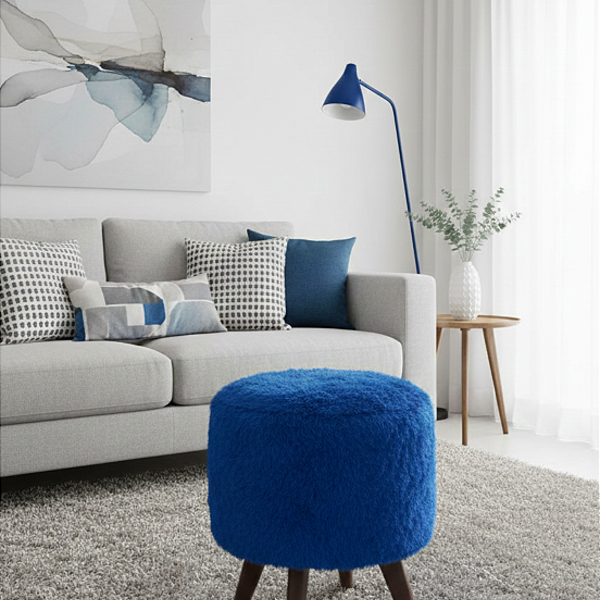 Puff Pé Palito Redondo Não É Segredo Astracan Pelúcia Azul 40