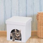 Puff Pet Baú Casinha Desmontável Dobrável Corino Branco 38x38