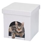 Puff Pet Baú Casinha Desmontável Dobrável Corino Branco 38x38