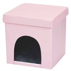 Puff Pet Baú Casinha Desmontável Dobrável Corino Rosa 38x38 M