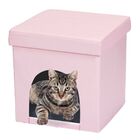 Puff Pet Baú Casinha Desmontável Dobrável Corino Rosa 38x38 M