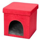 Puff Pet Baú Casinha Desmontável Dobrável Suede Vermelho 38x3