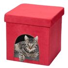Puff Pet Baú Casinha Desmontável Dobrável Suede Vermelho 38x3