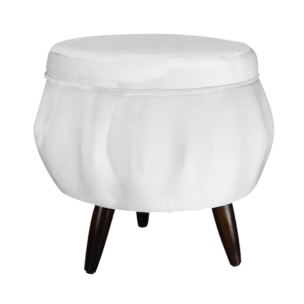 Puff Pétala Pés Palito Tabaco Suede Branco - Ds Estofados