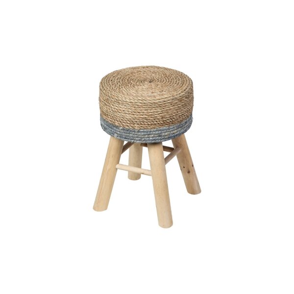 Puff Phi Em Fibra Natural Com Base Madeira Natural