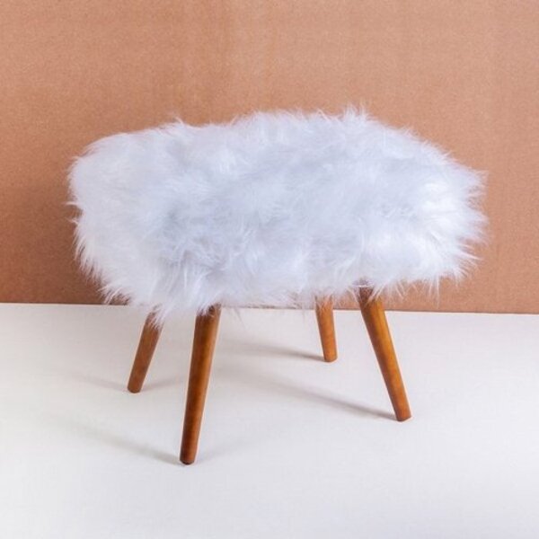 Puff Puf Pufe Luxo Decorativo Retangular Pelucia Plush Branco