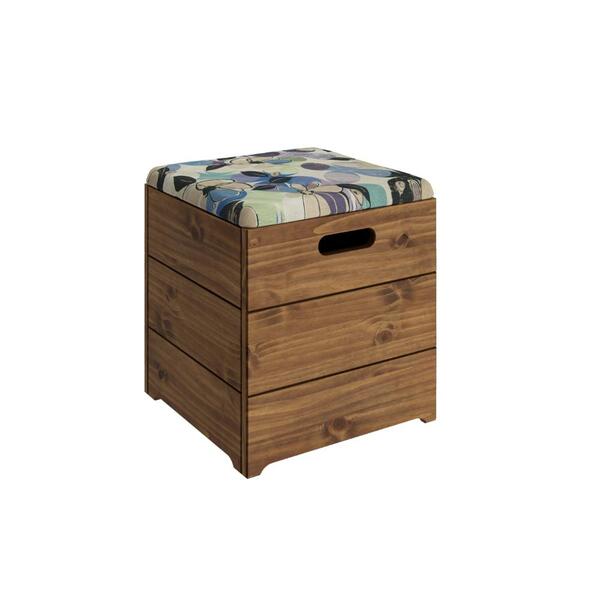 Puff Quadrado Baú Para Sala Imperial Em Madeira Maciça Estofa