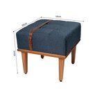 Puff Quadrado De Madeira Eucalipto, Estofado E Cinto De Couro