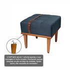 Puff Quadrado De Madeira Eucalipto, Estofado E Cinto De Couro