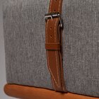 Puff Quadrado De Madeira Eucalipto, Estofado E Cinto De Couro