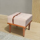 Puff Quadrado De Madeira Eucalipto Estofado E Cinto De Couro