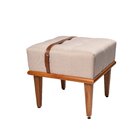 Puff Quadrado De Madeira Eucalipto Estofado E Cinto De Couro