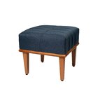 Puff Quadrado De Madeira Eucalipto, Estofado E Detalhe Em Cos