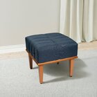 Puff Quadrado De Madeira Eucalipto, Estofado E Detalhe Em Cos