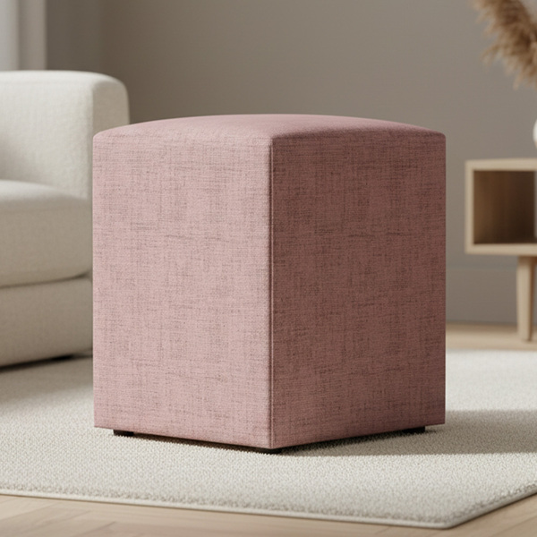 Puff Quadrado Decorativo L02 Sala De Estar Linho Rosê - Lyam