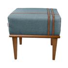 Puff Quadrado Eudor Pés Em Madeira Maciça Linho Azul