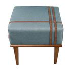 Puff Quadrado Eudor Pés Em Madeira Maciça Linho Azul