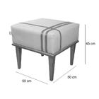 Puff Quadrado Eudor Pés Em Madeira Maciça Linho Azul