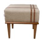 Puff Quadrado Eudor Pés Em Madeira Maciça Linho Bege