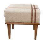 Puff Quadrado Eudor Pés Em Madeira Maciça Linho Bege Claro