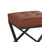 Puff Quadrado Mônaco Estilo Industrial De Couro - Caramelo