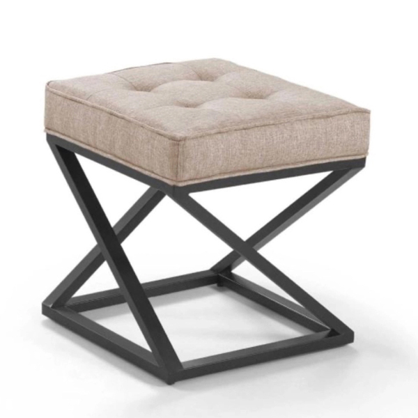 Puff Quadrado Mônaco Estilo Industrial De Linho - Bege