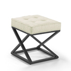 Puff Quadrado Mônaco Estilo Industrial De Linho - Mescla Prata