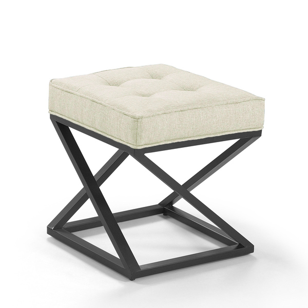 Puff Quadrado Mônaco Estilo Industrial De Linho - Mescla Prata