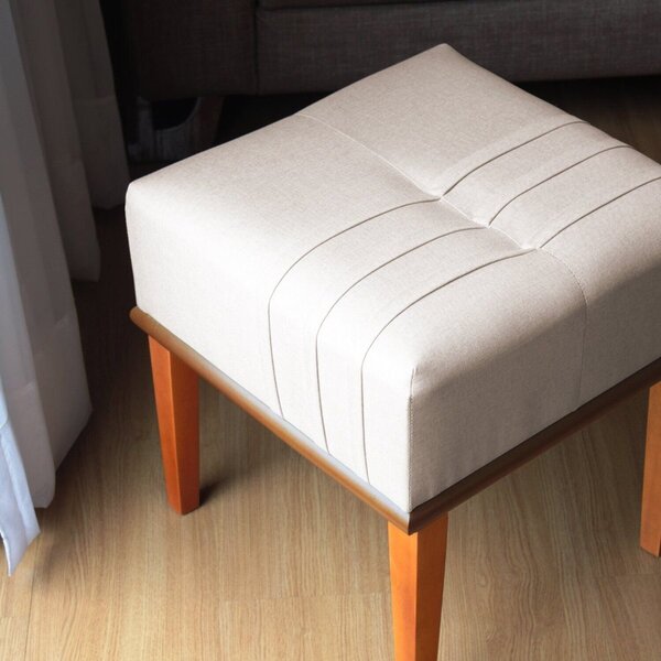Puff Quadrado Para Sala De Decorativo Modelo Hikaris Bege