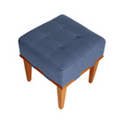 Puff Quadrado Para Sala De Linho - Azul Claro