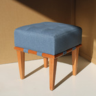 Puff Quadrado Para Sala De Linho - Azul Claro