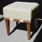 Puff Quadrado Para Sala De Linho - Bege Claro