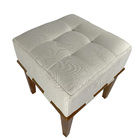 Puff Quadrado Para Sala De Linho - Bege Claro