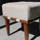 Puff Quadrado Para Sala De Linho - Bege Claro